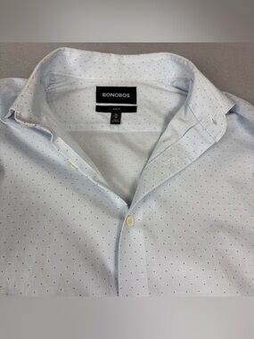 Bonobos Slim Fit Light Blue Shirt with Navy Microdots Sz 16/33
